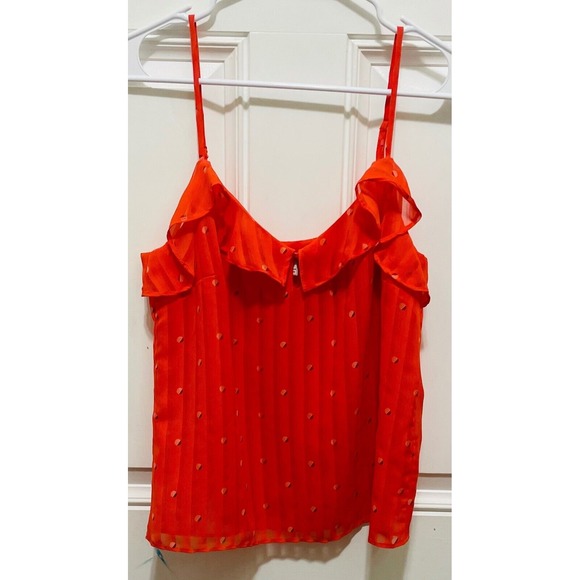 Cupcakes and Cashmere Ruffle Cami Top Sleeveless Blouse Party Red‎ S - Picture 2 of 4